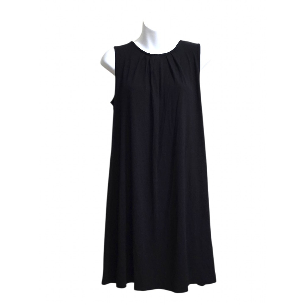 J. Jill Round Pin Tuck Neck Jersey A-Line Swing Mini Dress In Black Sz PM